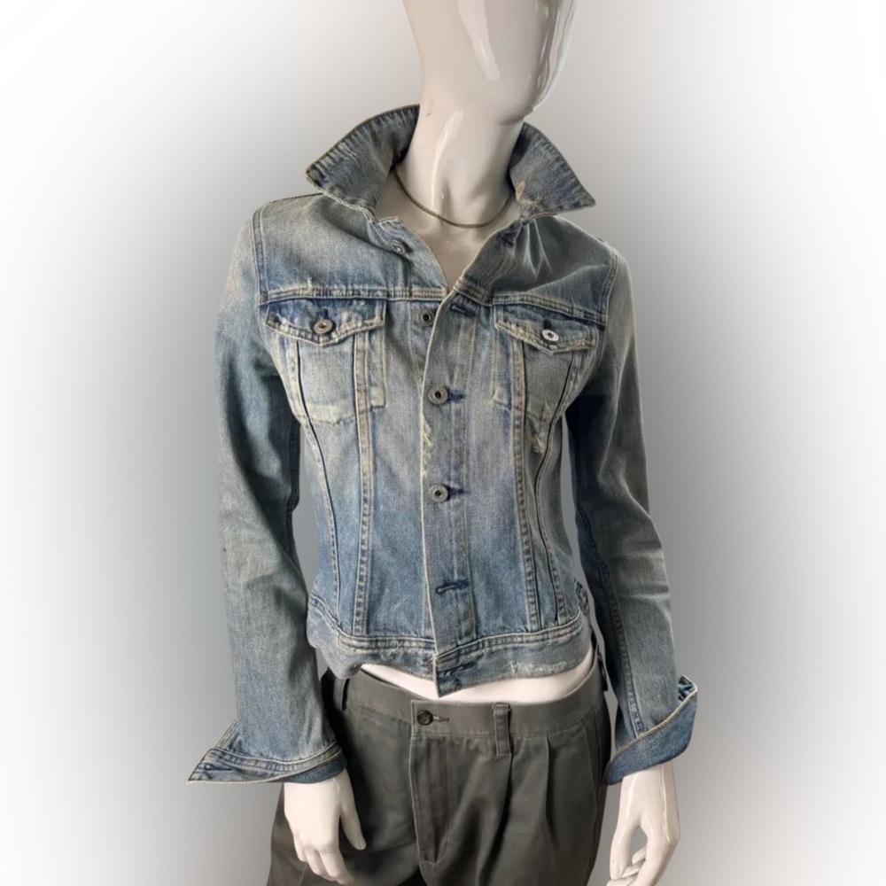 AG Denim Jacket distressed Medium Wash made in USA size Small